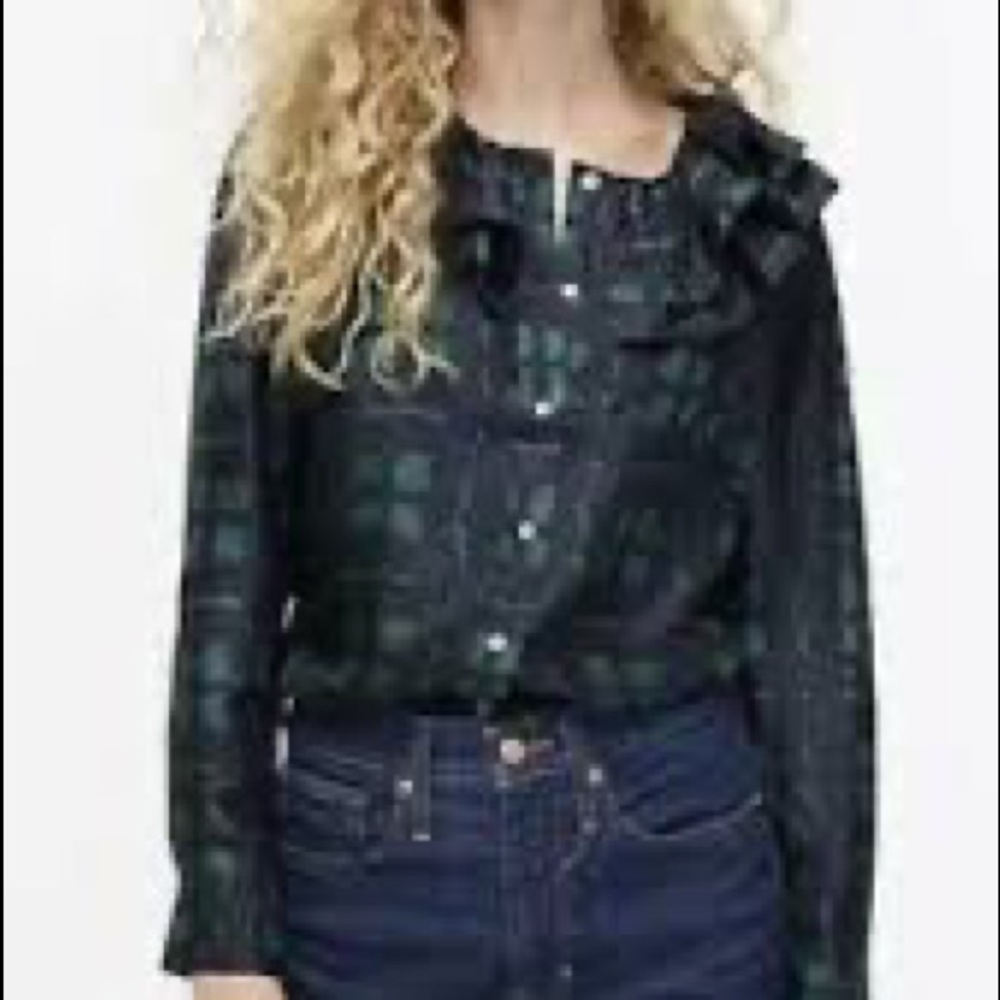 J. Crew Collection Silk Twill Ruffle-collar Top in Plaid Small